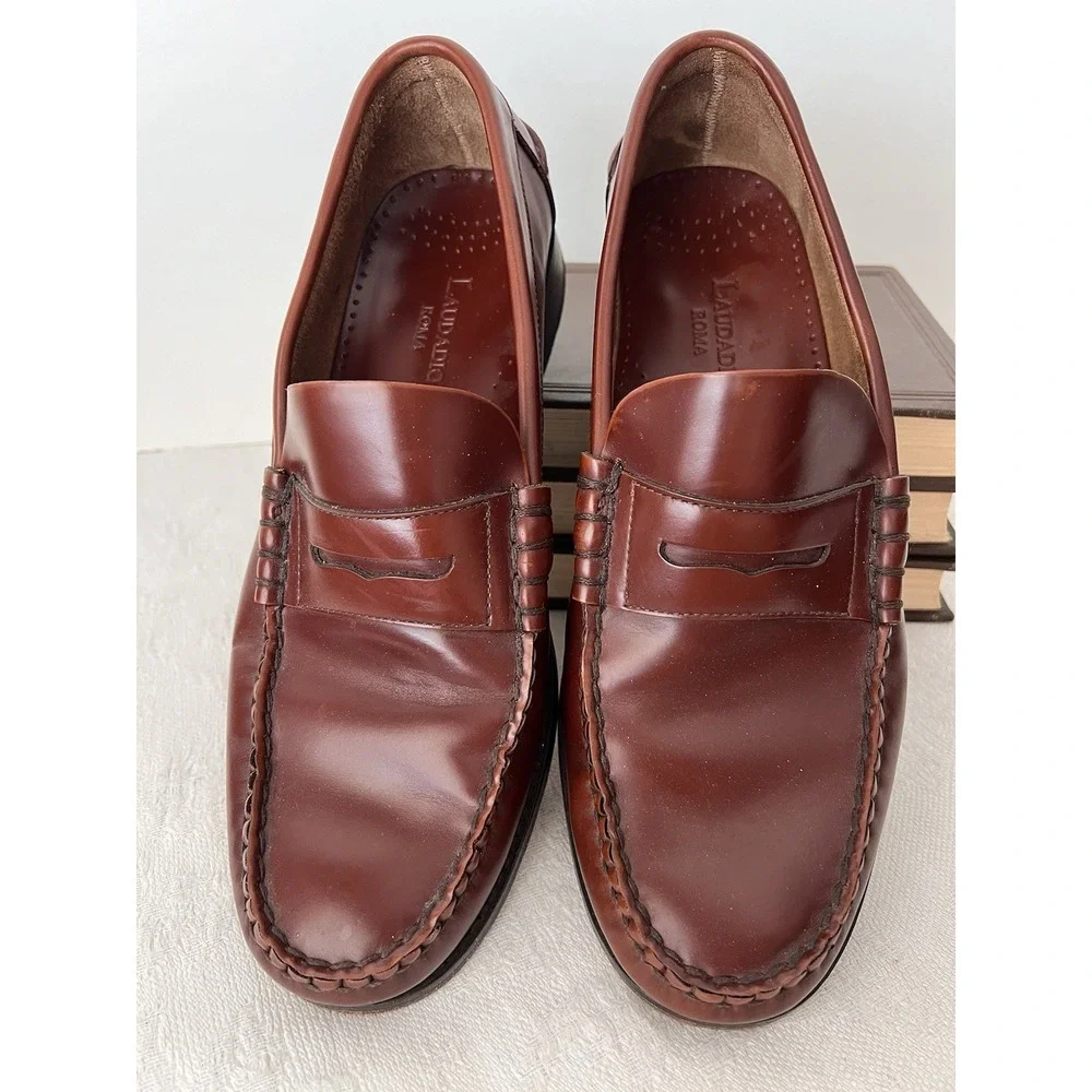 LAUDADIO ROMA Italian Loafers GRANADA Men's Size 10.5 / 43.5 Brown Leather